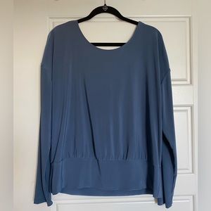 White House Black Market True Indigo Matte Jersey Top with Bow in Back